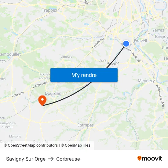 Savigny-Sur-Orge to Corbreuse map