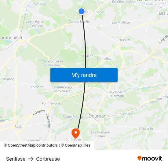Senlisse to Corbreuse map