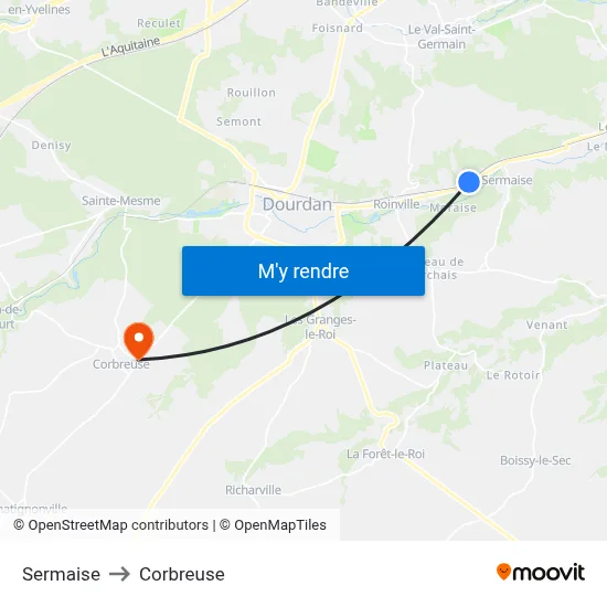 Sermaise to Corbreuse map