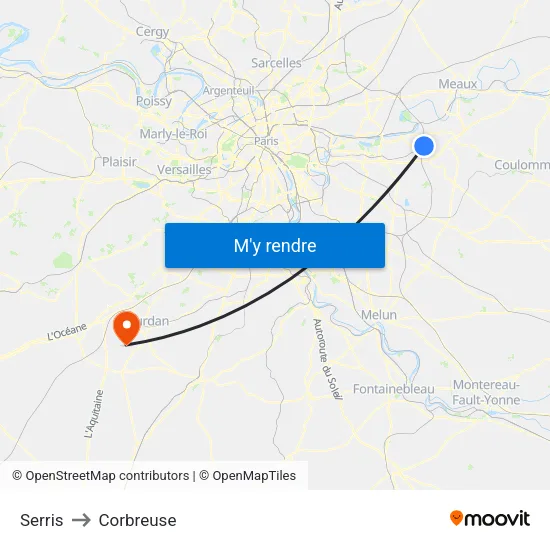 Serris to Corbreuse map