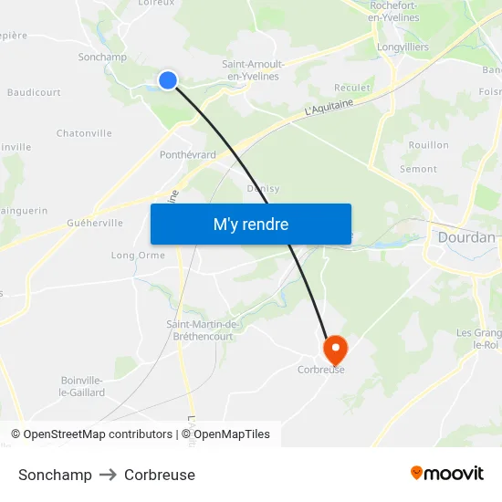 Sonchamp to Corbreuse map
