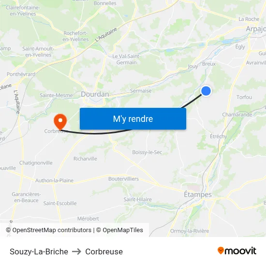 Souzy-La-Briche to Corbreuse map