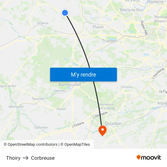 Thoiry to Corbreuse map