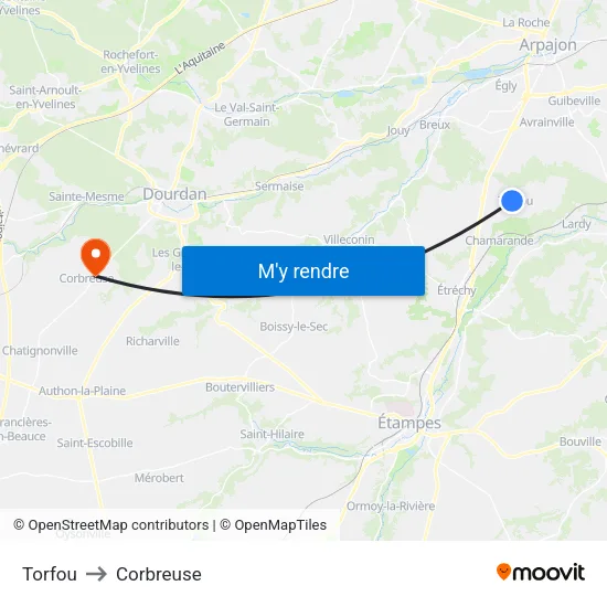 Torfou to Corbreuse map