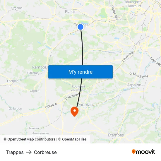 Trappes to Corbreuse map