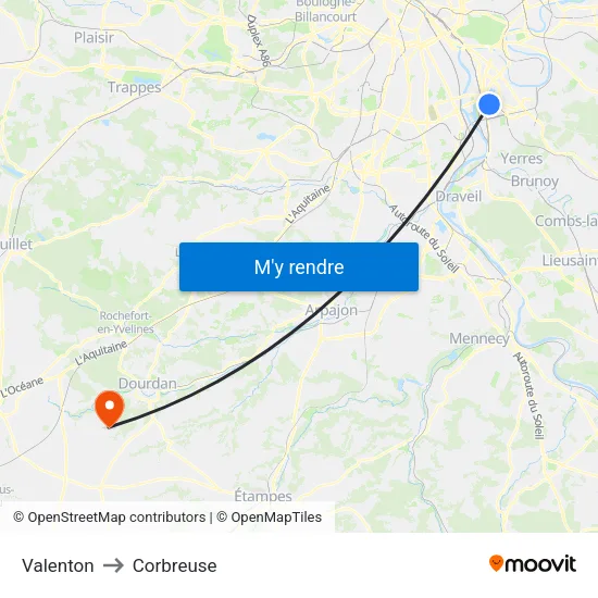 Valenton to Corbreuse map