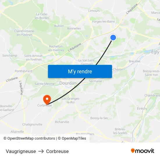 Vaugrigneuse to Corbreuse map