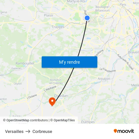 Versailles to Corbreuse map