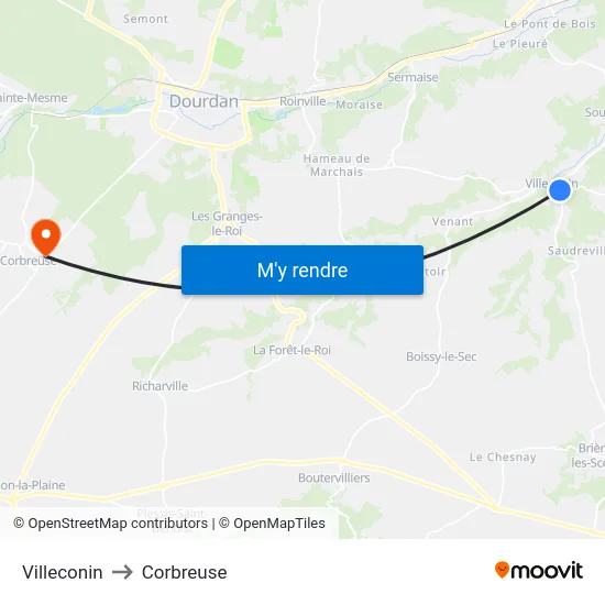 Villeconin to Corbreuse map