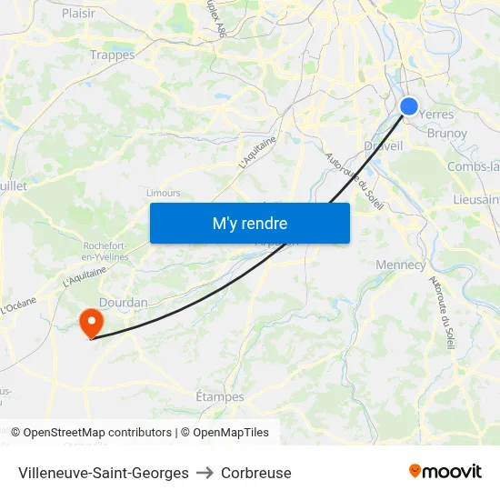 Villeneuve-Saint-Georges to Corbreuse map
