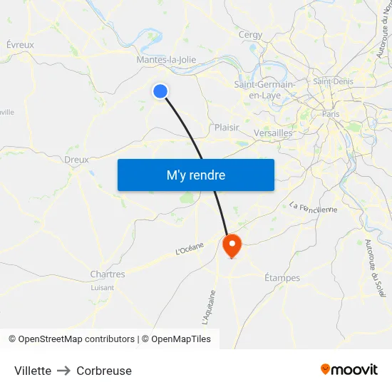 Villette to Corbreuse map
