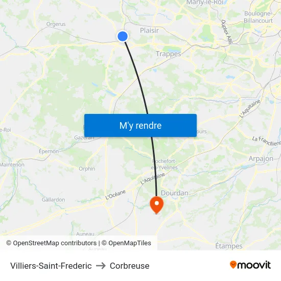 Villiers-Saint-Frederic to Corbreuse map