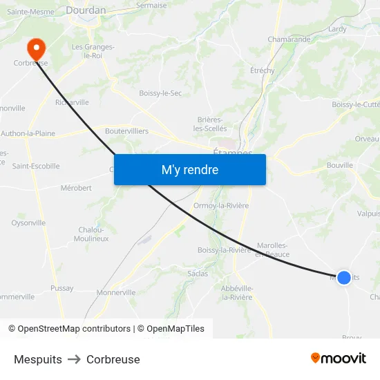 Mespuits to Corbreuse map