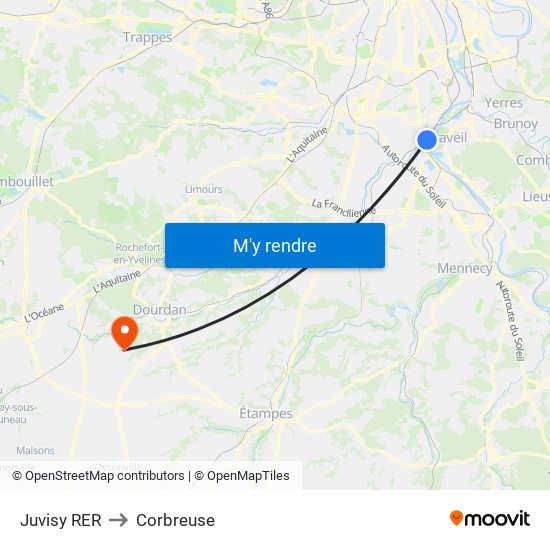 Juvisy RER to Corbreuse map