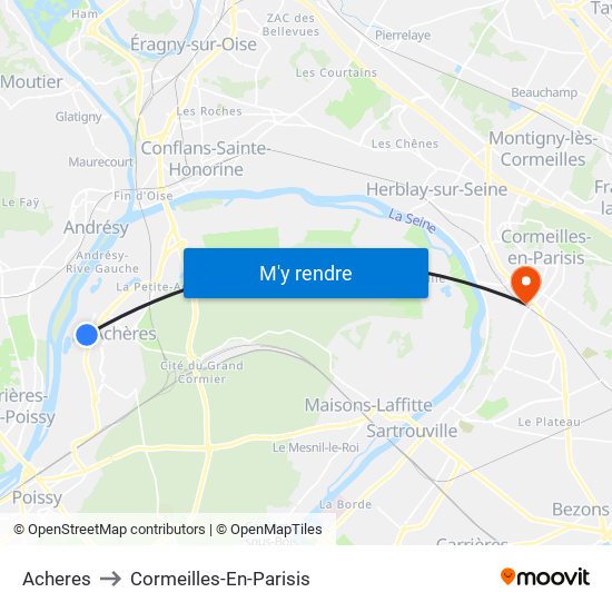 Acheres to Cormeilles-En-Parisis map