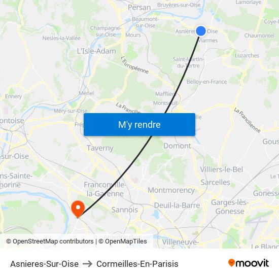 Asnieres-Sur-Oise to Cormeilles-En-Parisis map