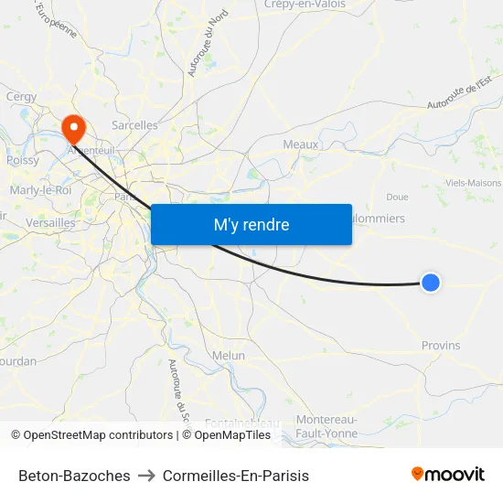 Beton-Bazoches to Cormeilles-En-Parisis map