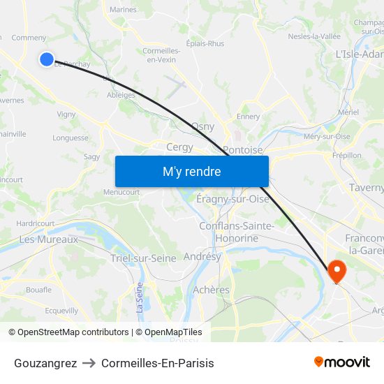 Gouzangrez to Cormeilles-En-Parisis map