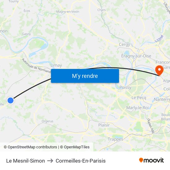 Le Mesnil-Simon to Cormeilles-En-Parisis map