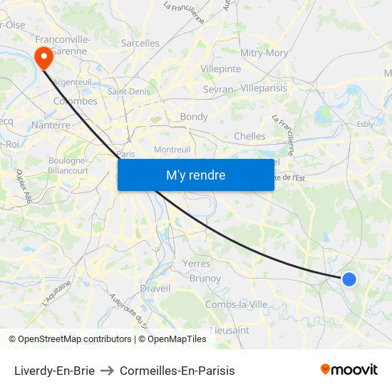 Liverdy-En-Brie to Cormeilles-En-Parisis map