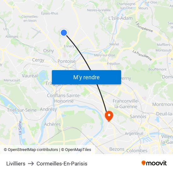 Livilliers to Cormeilles-En-Parisis map