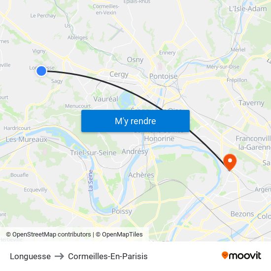 Longuesse to Cormeilles-En-Parisis map