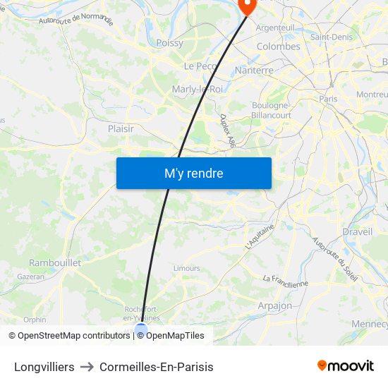 Longvilliers to Cormeilles-En-Parisis map