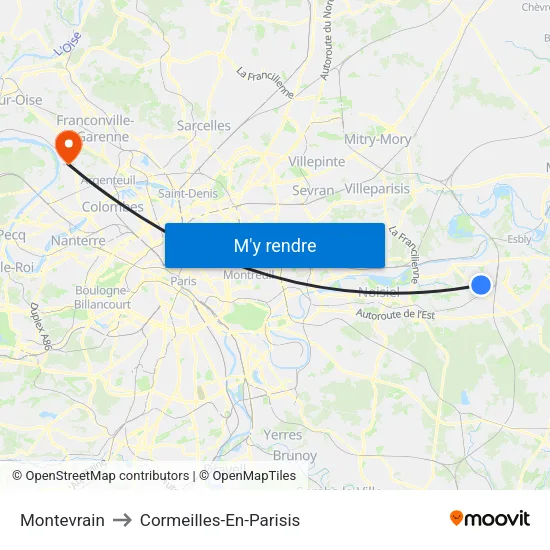 Montevrain to Cormeilles-En-Parisis map