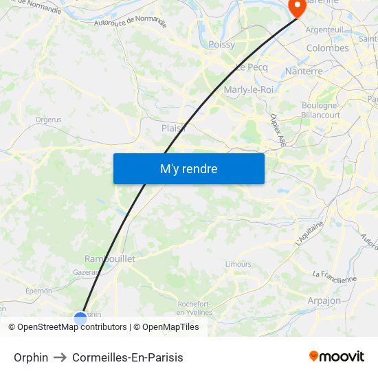 Orphin to Cormeilles-En-Parisis map