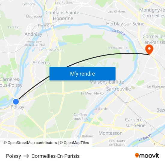 Poissy to Cormeilles-En-Parisis map