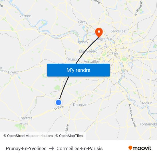 Prunay-En-Yvelines to Cormeilles-En-Parisis map