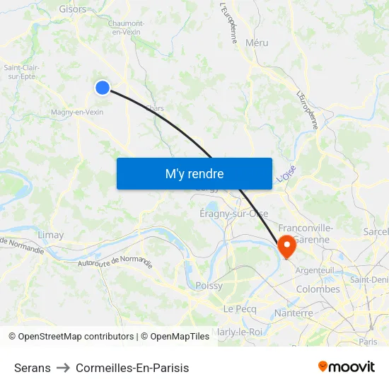 Serans to Cormeilles-En-Parisis map
