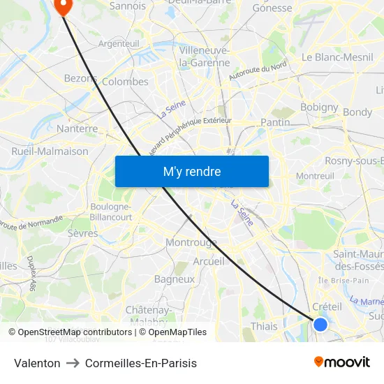 Valenton to Cormeilles-En-Parisis map