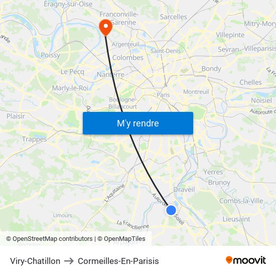 Viry-Chatillon to Cormeilles-En-Parisis map