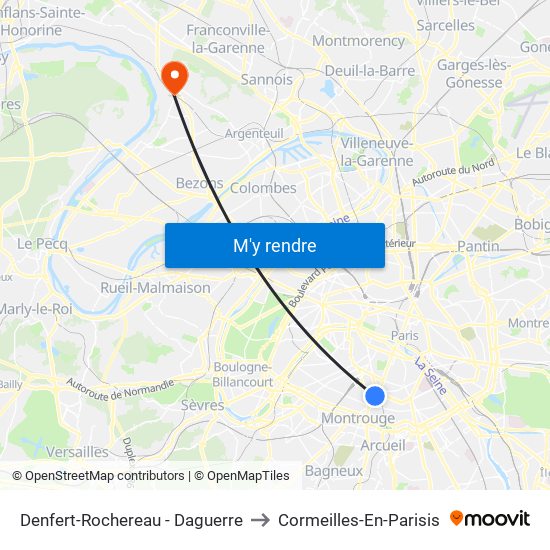 Denfert-Rochereau - Daguerre to Cormeilles-En-Parisis map