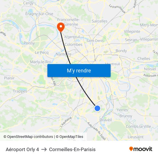 Aéroport Orly 4 to Cormeilles-En-Parisis map