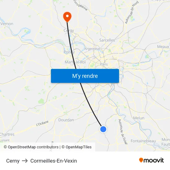Cerny to Cormeilles-En-Vexin map