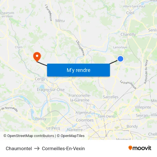 Chaumontel to Cormeilles-En-Vexin map