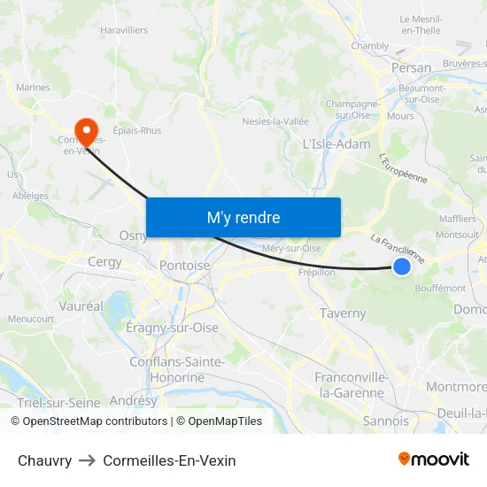 Chauvry to Cormeilles-En-Vexin map
