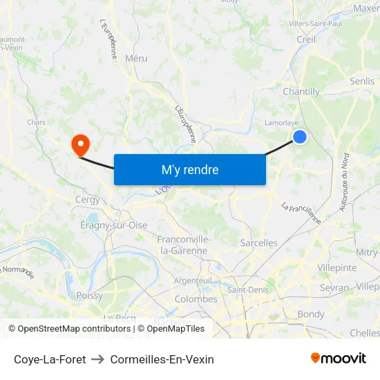 Coye-La-Foret to Cormeilles-En-Vexin map