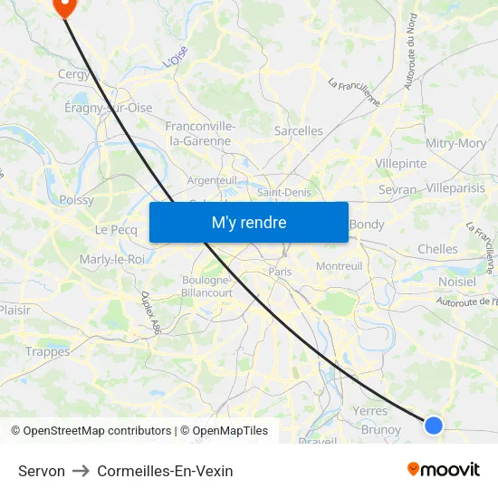 Servon to Cormeilles-En-Vexin map
