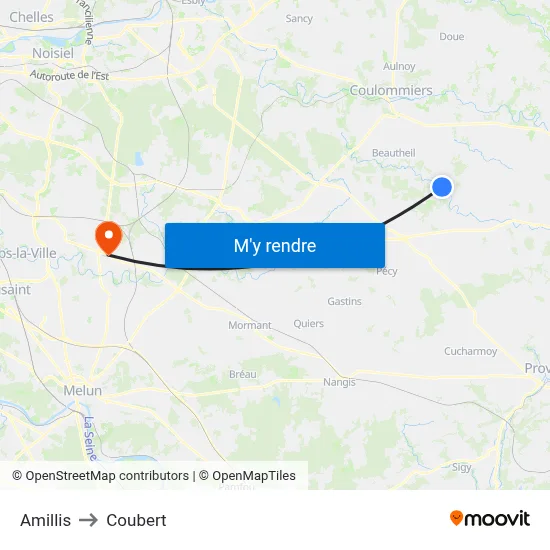 Amillis to Coubert map