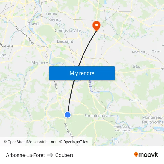 Arbonne-La-Foret to Coubert map