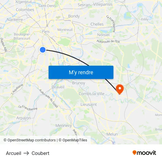 Arcueil to Coubert map