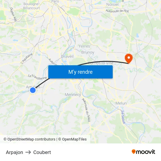 Arpajon to Coubert map