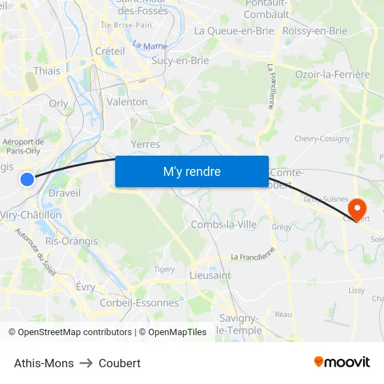 Athis-Mons to Coubert map