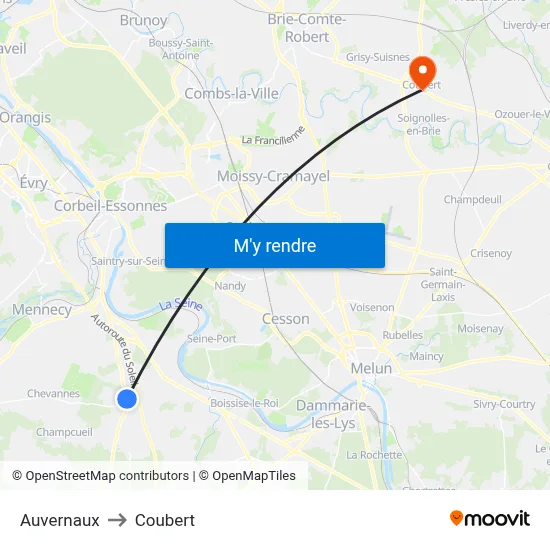 Auvernaux to Coubert map