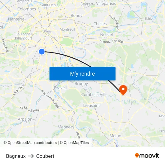 Bagneux to Coubert map
