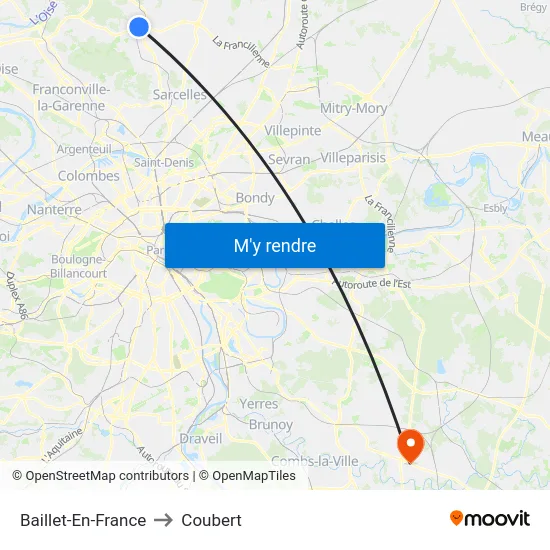 Baillet-En-France to Coubert map