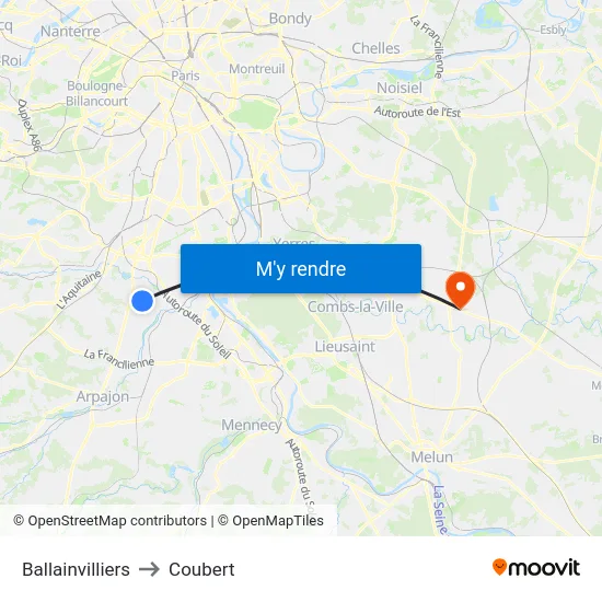 Ballainvilliers to Coubert map
